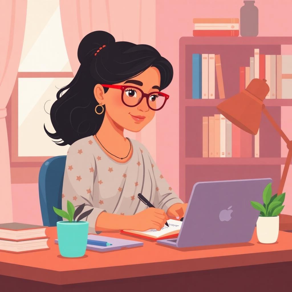 Woman doing handwriting work from home